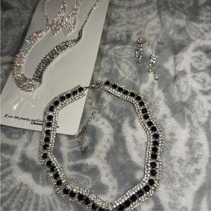 Elegant Black and Silver Necklace and Earring Set